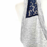 Splendid Women's Gray/Navy Size M Tank Jersey Lace Trim Sleeveless
