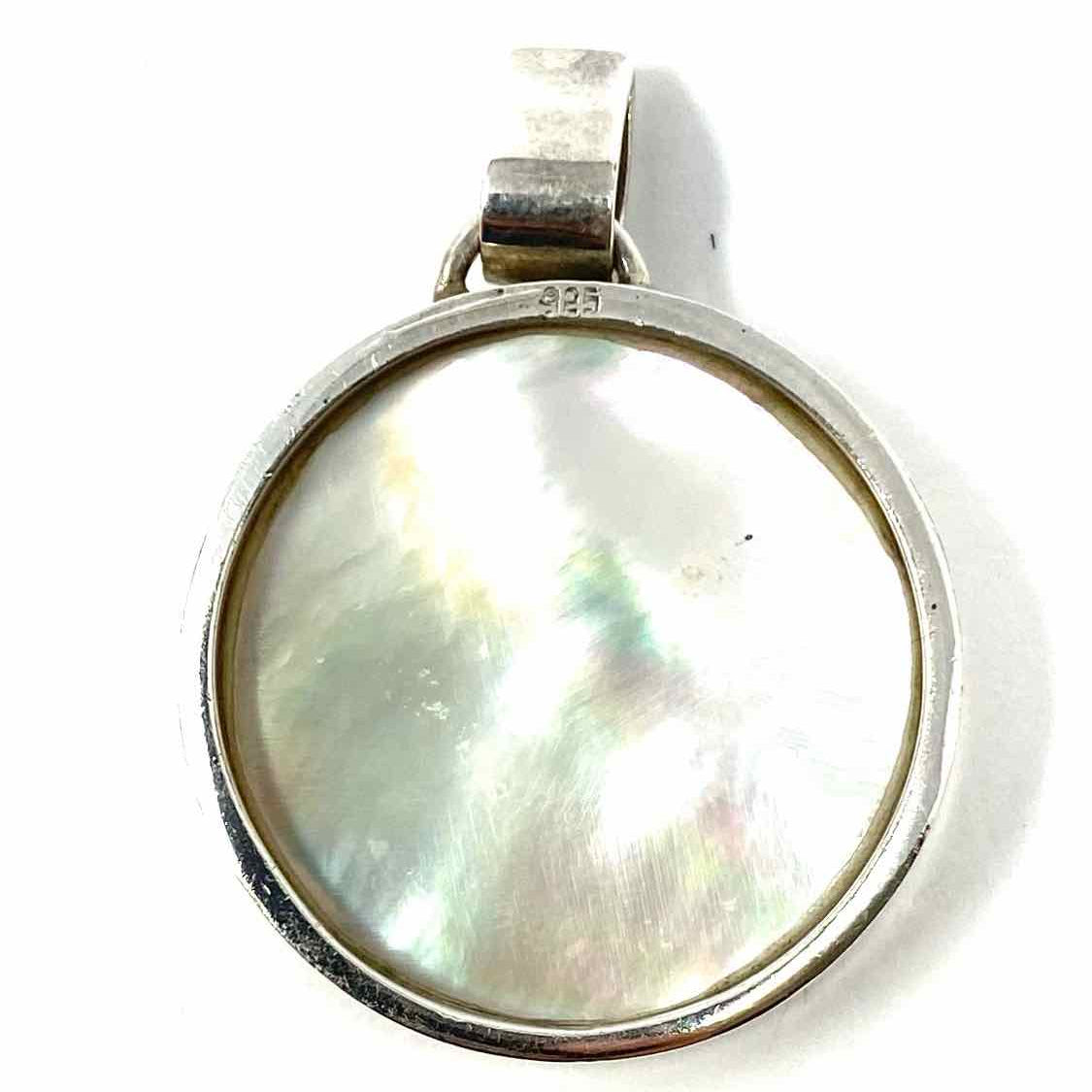 .925 Sterling Silver Round 1.5" Mother of Pearl Pendant