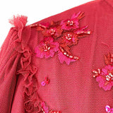Ivy City Women's Red Size M Tiered Mesh Embroidered Floral Dress