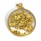 Estate 14K Yellow Gold Round Encased Gold Chip Pendant