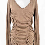 W by Worth Women's Brown Size L V-Neck Ruched Long Sleeve