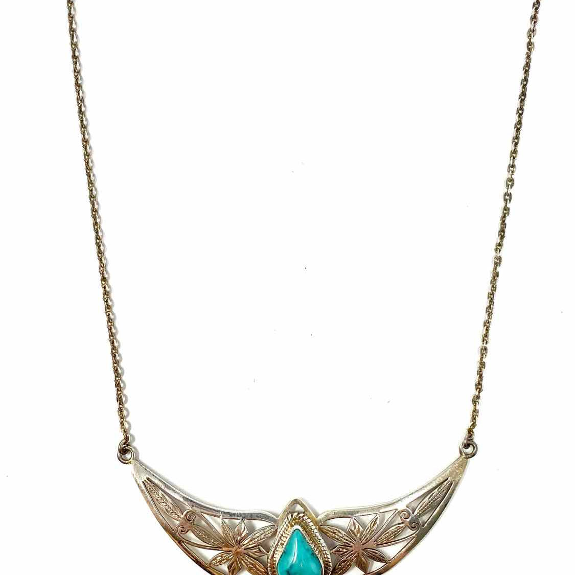 Estate .925 Sterling Silver 16" Abstract Turquoise Necklace