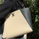 LOUIS VUITTON 2017 LockMe Cabas Black Beige Turnlock Color Block Leather Tote