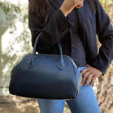 Black Hinged Top Handle vegan leather Satchel