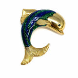 Statement Enamel Green Gold Tone Fish Brooch