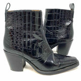 Ganni Women's Black Size 37/7 Chelsea Croc Embossed Bootie