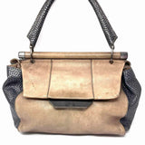 HALSTON HERITAGE Leather Taupe/Black Flap distressed Leather Satchel