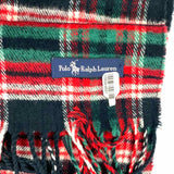 Polo Ralph Lauren Black Red Green Tartan Plaid Cashmere Fringe Scarf