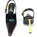 Saint Laurent Lee Women's Burgundy Sz 38.5/8 Stiletto Patent Leather Slingbacks