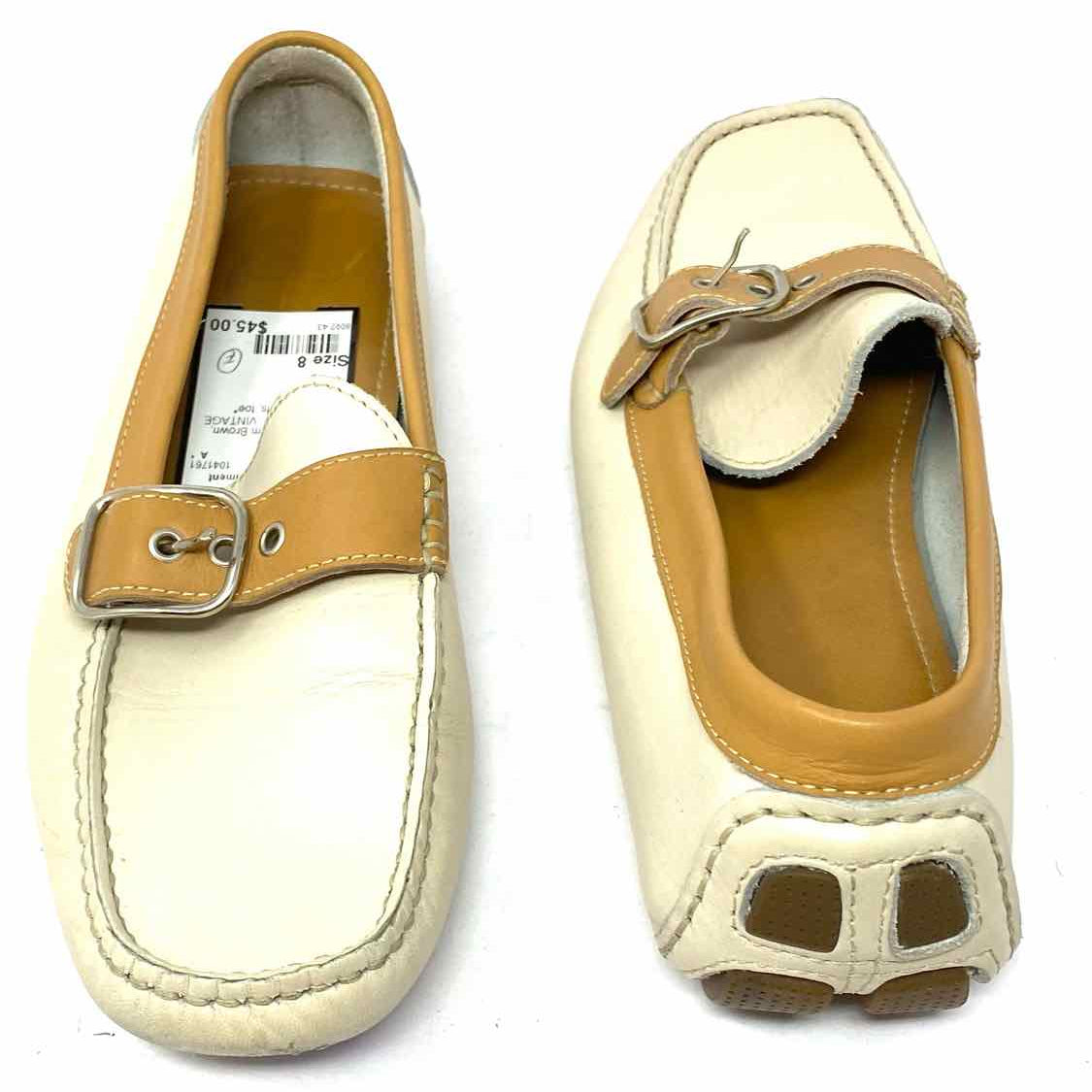 Coach Women's Cream Brown Size 8 Buckle Leather Loafers