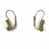 Estate 925 Sterling Gold Tone Drop Oval Pearl Earrings