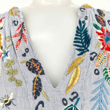 johnny was Women's Blue Size S tunic Embroidered Short Sleeve Top