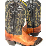 Tony Lama Men's Black Brown Shoe Size 12 Cowboy Leather Color Block Boots