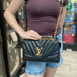 LOUIS VUITTON New Wave Chain MM NM Black Flap Quilted Crossbody