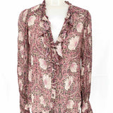 Paige x Moris & Co Women's Pink Size 0 Button Down Silk Floral Long Sleeve