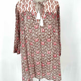 Roberta Roller Rabbit Women's White Brown Size L Pleated Cotton Long Sleeve