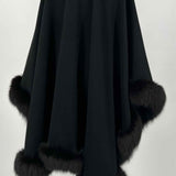 I. Magnin Women's Black Size One Size Fur Trim Cape