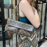 LOUIS VUITTON 2004 Vivacite MM Coated Canvas Brown Flap Monogram Shoulder Bag