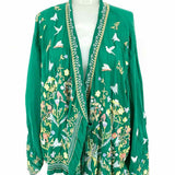 johnny was Margeurite Women's Green Size XL Open Front Sable Embroidered Kimono