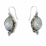 Estate 925 Sterling Silver Dangle Oval Moonstone Earrings