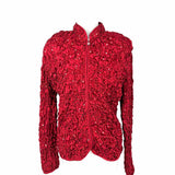 MSK Evening Women's Red Size M Zip Satin Sequined Crinkle Jacket