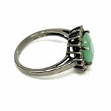 Estate size 5.5 925 Sterling Silver Oval Halo Green Gem Ring