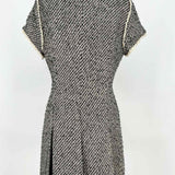 cinq a sept Women's Black Beige Size 8 Pleated Tweed Dress