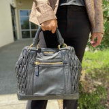 miu miu 2000's Matelasse Shopping Black pleated Leather Tote