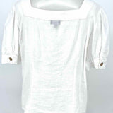 Talbots Women's White Size M Button Down Linen Square Neck Short Sleeve Top
