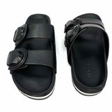 Vince Glyn Women's Black Size 7.5 Slide Leather Buckle Sandals