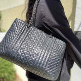 Bottega Veneta Black Square Intrecciato Quilted Leather Tote