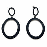 Statement Black Blue Dangle Oval Crystal Earrings