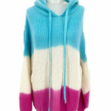 120% Lino Women's Blue Cream Pink Size M Hoodie Knit Color Block Sweater