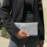 Betsey Johnson Silver Crossbody Iridescent Rhinestone Clutch