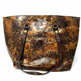 Patricia Nash Brown Floral Tooled Distressed Leather Tote
