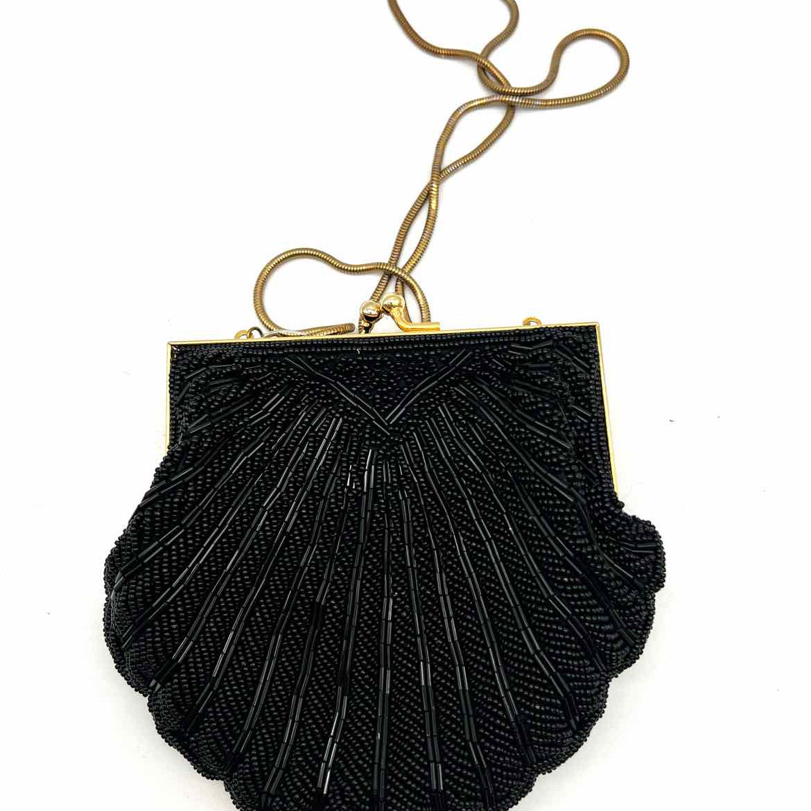 Beaded Black Kisslock Clamshell Clutch
