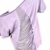 Nirvana Design Women's Purple Size M Off The Shoulder Graphic Distressed T-shirt