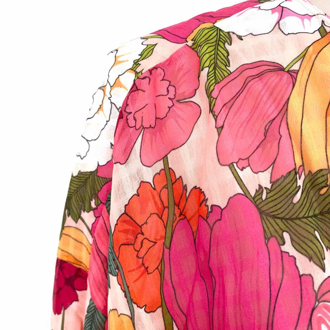 Trina Turk Sunny Bloom Kimono Pink Orange Size L/XL Open Front Floral Coverup