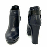 Perla Formentini Women's Navy Size 39/8 Block Heel Leather Made in Italy Bootie