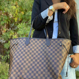 LOUIS VUITTON 2016 Neverfull GM Coated Canvas Brown Damier Ebene Tote