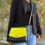 R.Boo Black Green Top Handle Interchangeable Flap Color Block Leather Crossbody