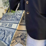 Christian Dior Medium Toile de Jouy Navy Green Embroidered Made in Italy Tote