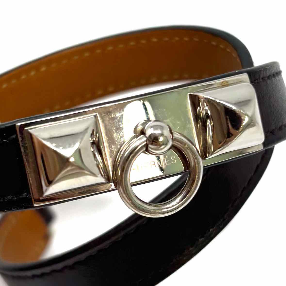Hermes 2015 Rivale Double Tour Small/T2 Black Wrap Leather Cuff