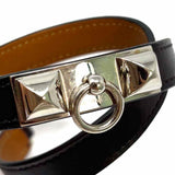 Hermes 2015 Rivale Double Tour Small/T2 Black Wrap Leather Cuff