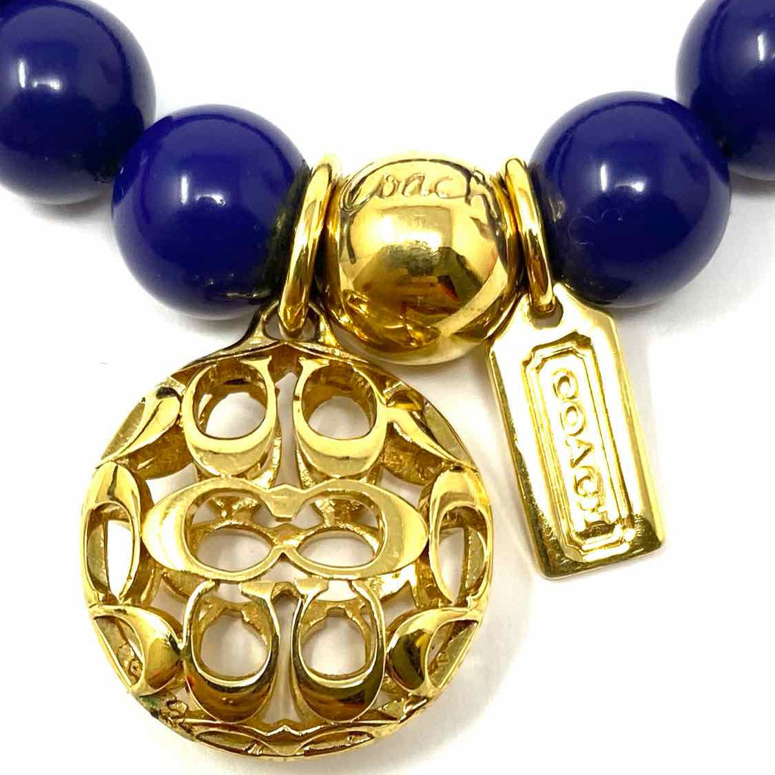 Coach Blue Gold Tone Beaded Signature Bracelet
