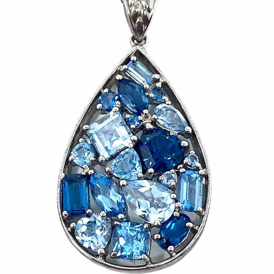 .925 Sterling Blue Teardrop 18 in Stone Necklace