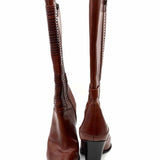 VIA SPIGA Women's Brown Size 8 Block Heel Leather Ribbed Boots