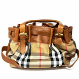 Burberry Canvas Beige Brown Pleated Nova Check Pebbled Leather Tote