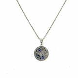 Stainless Steel Silver tone Pendant Tree Blue Captive Gem Necklace