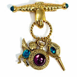 Statement Gold Tone Victorian Style Charm Brooch